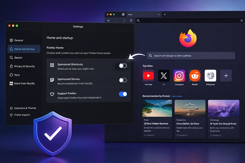 چگونه تبلیغات میانبرهای پیشنهادی Firefox را غیرفعال کنیم؟ firefox